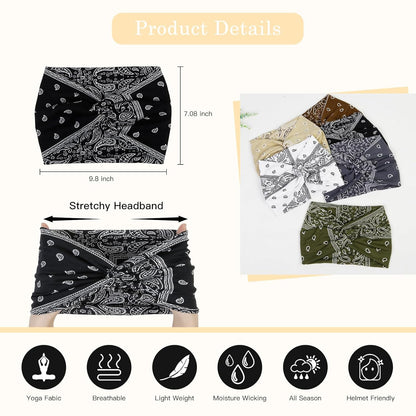 6Pcs Wide Headbands for Women, 7'' Extra Wide Boho Headbands Fashion Headwraps Stretchy Hairbands