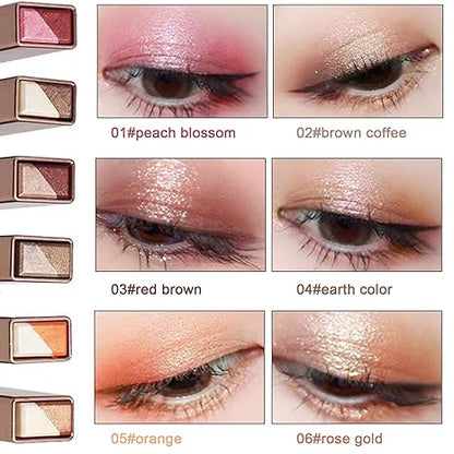 6Pcs Two-color Eye shadow Stick Set, Color Gradient Eye shadow Rotation Flash Radiation Eye shadow Stick