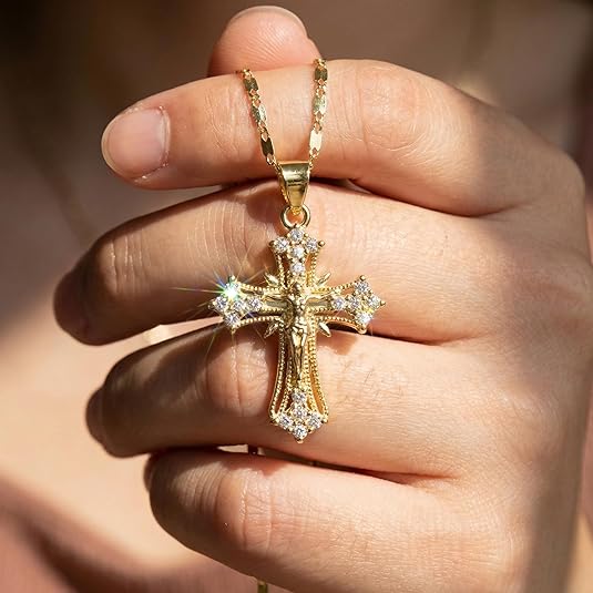 Cross Pendant Necklace with Sparkling Accents for Thanksgiving Graduation Gifts and Daily Wear