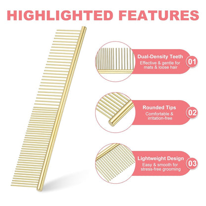 Pet Combs Stainless Steel Teeth with Rounded Ends for Knots Mats Loose Hair Removal