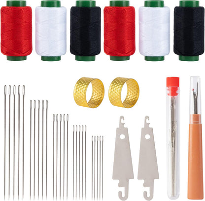 36PCS Big Eye Steel Sewing Needles Kit with Threadripper, Needle Threaders, Threads and Thimbles