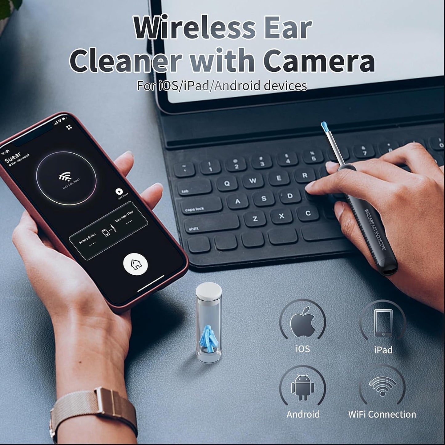 Ear Wax Remover Tool with 8 Pcs Ear Set - Ear Canal Cleaner with 1080P Camera