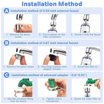 Universal 360 ° Rotating Filter Faucet,  Removes Chlorine Fluoride Heavy Metals Hard Water