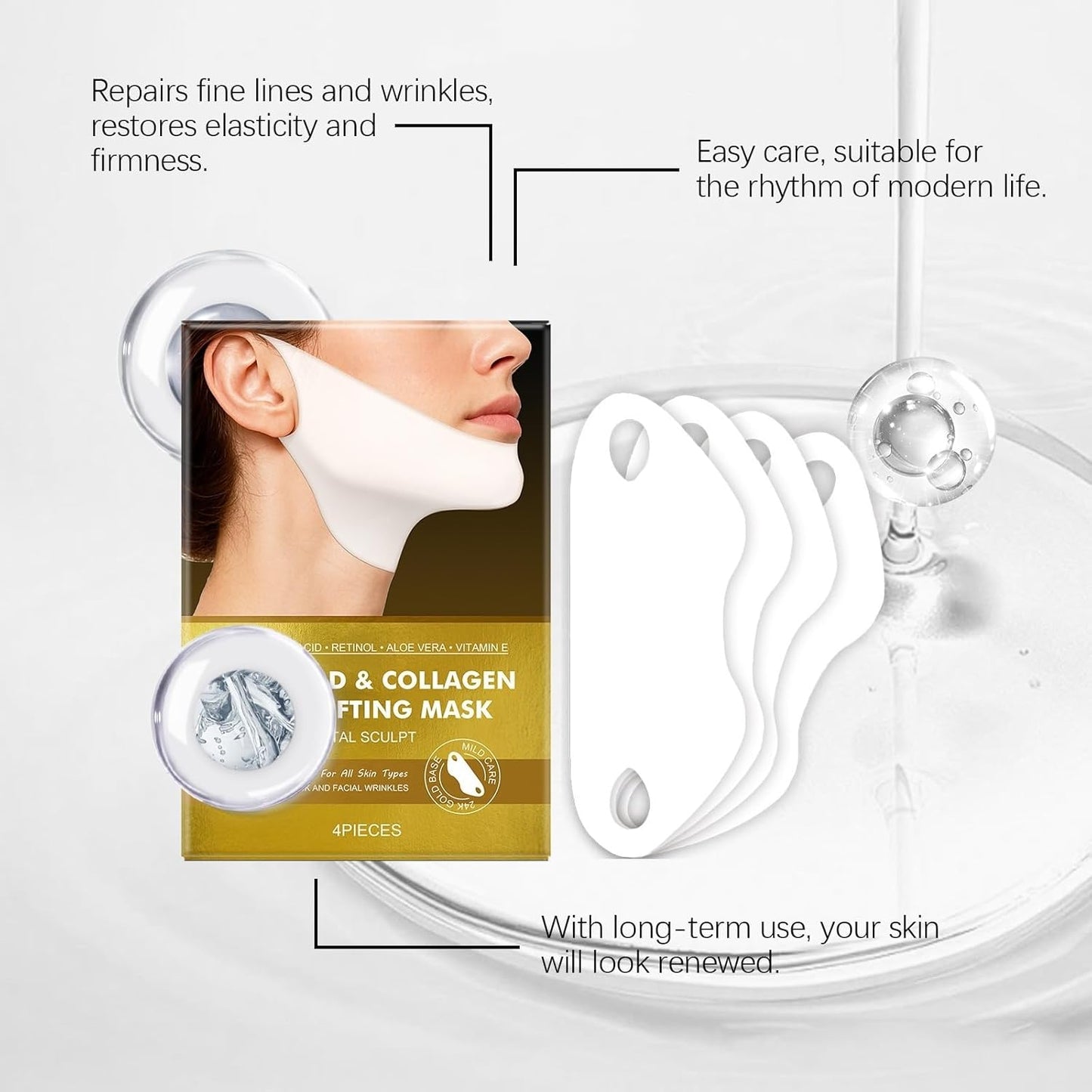 4pcs Collagen V-Line Chin Lifting Mask – Firming, Hydrating & Anti-Wrinkle Face
