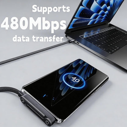 3.3ft 240W Invisible Stand Sideways Phone Type C Fast Charging Cable - 90 Degree Angled