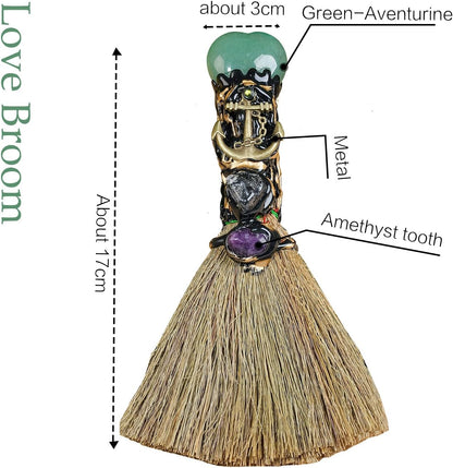 Natural Green Aventurine Magic Broom HandmadeWitch Broom Reiki Healing Crystal