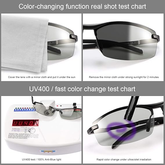 Photochromic Polarized Driving Sunglasses for Men - Day to Night Transition Safety Glasses