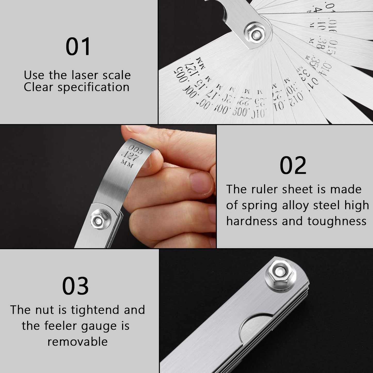 2Pcs High-Precision Feeler Gauge Set - 32-Blade Straight and 16-Blade Offset Filler Gauge, Dual Marked SAE & Metric Stainless Steel Feeler Gauges for Valves, Spark Plug, Engine, Guitar Setup