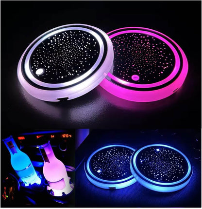 2PCS LED Car Coasters for Cup Holders 7 Colors Changing USB Charging Mat Waterproof
