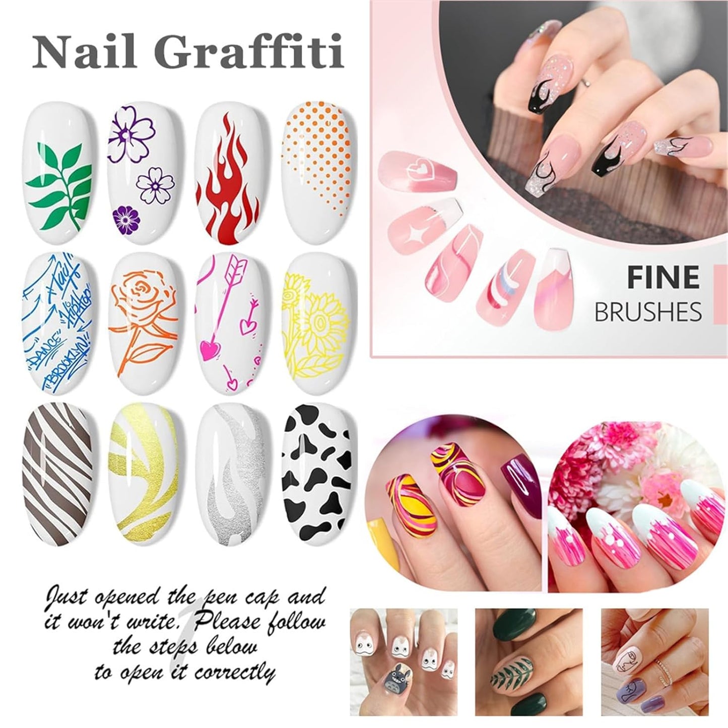 12 Colors 0.5MM Nail Art Graffiti Pens Set for 3D Nail Art, Nail Painting