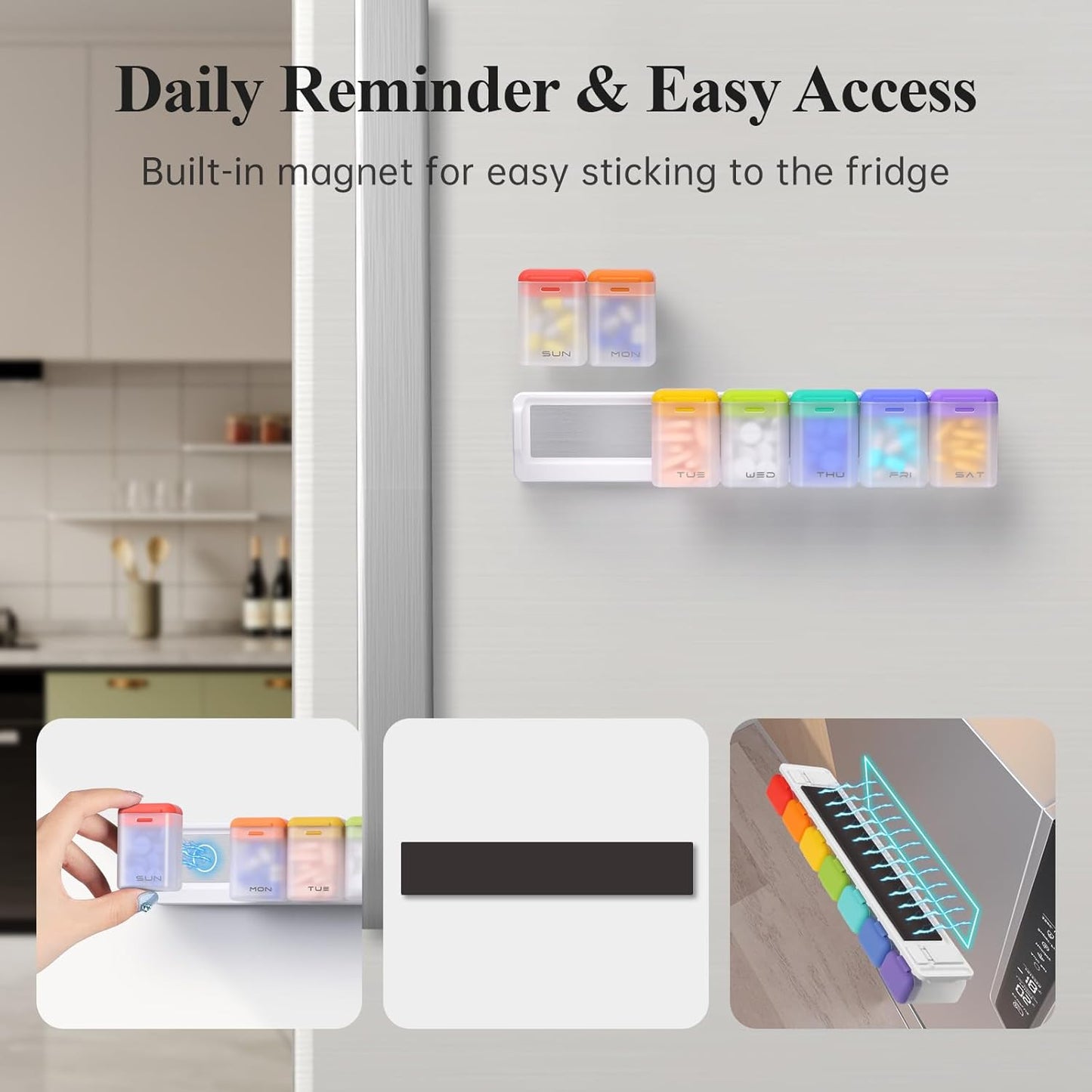 Magnetic Pill Organizer for Fridge, Pill Cases Organizers 7 Day with Removable Compartments