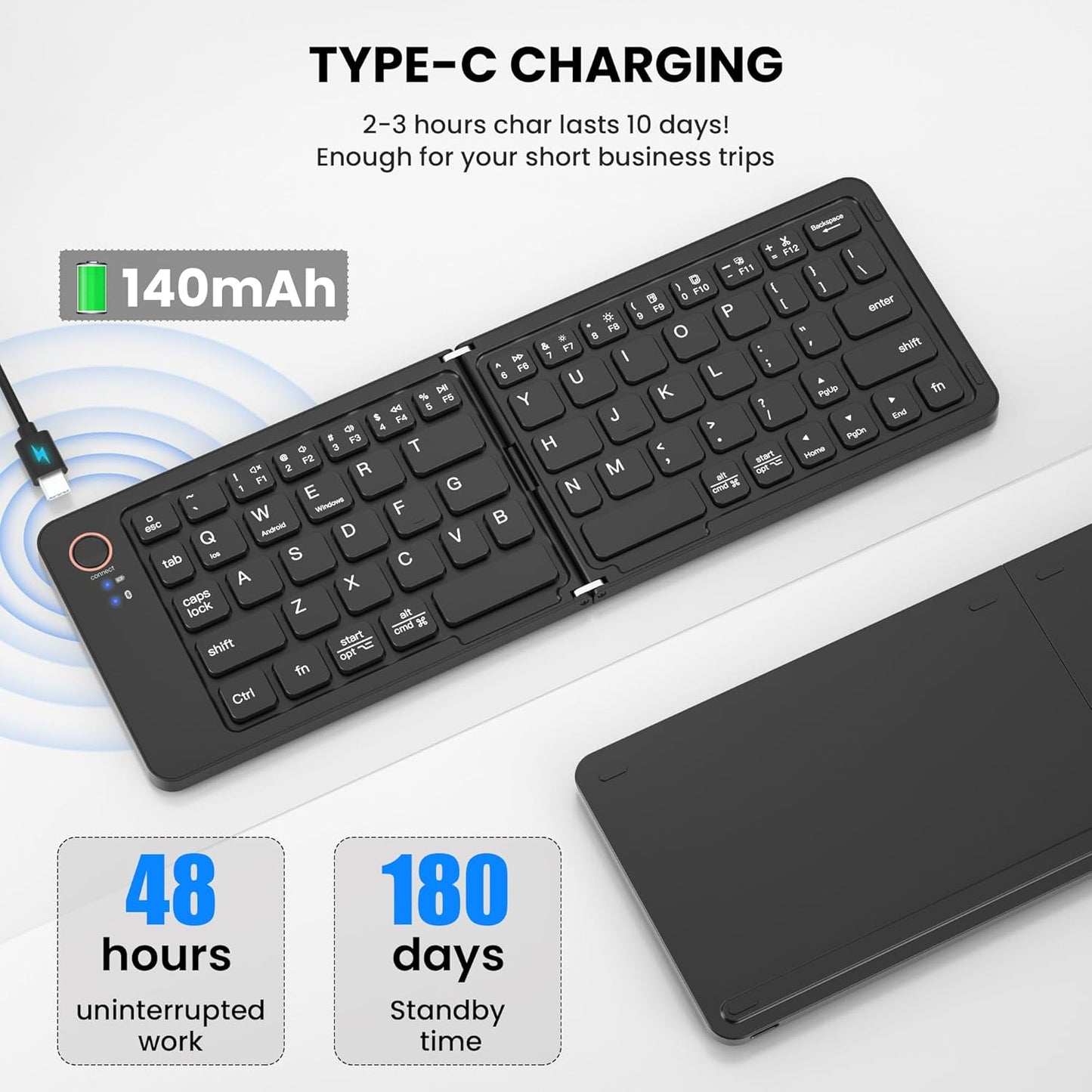 Portable Wireless Mini Foldable Bluetooth Keyboard , Ultra-Slim Aluminum Travel Folding Keyboards