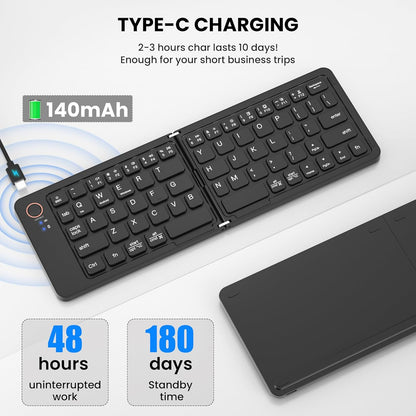 Portable Wireless Mini Foldable Bluetooth Keyboard , Ultra-Slim Aluminum Travel Folding Keyboards