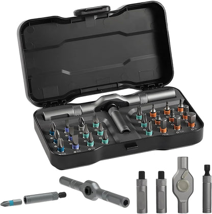 24 in 1 Magnetic Screwdriver Set with T-Ratchet Handle & S2 Steel Bits for Precision Repair