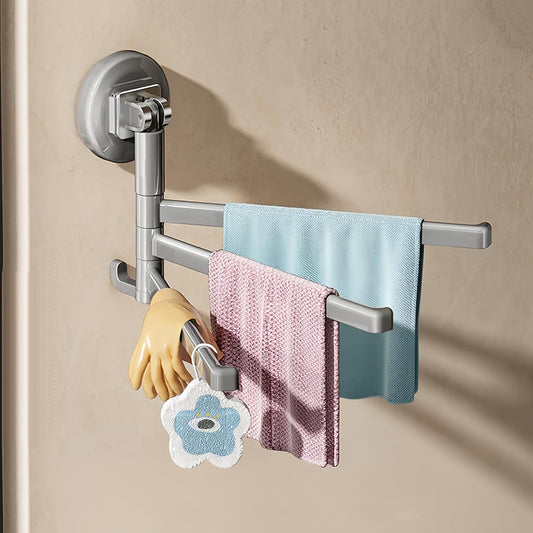 Wall Mounted Nail Free Installation Suction Cup Towel Bar - Swivel Towel Racks for Bathroom