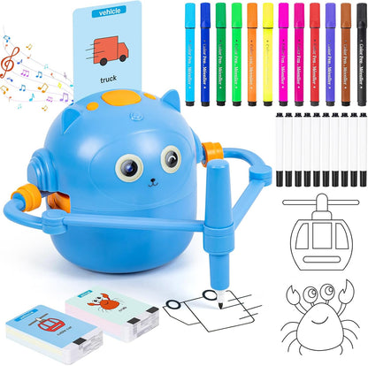 Drawing Robot for Kids - Doodle Bot Toy with 100 Word Cards & 16 Color Pens