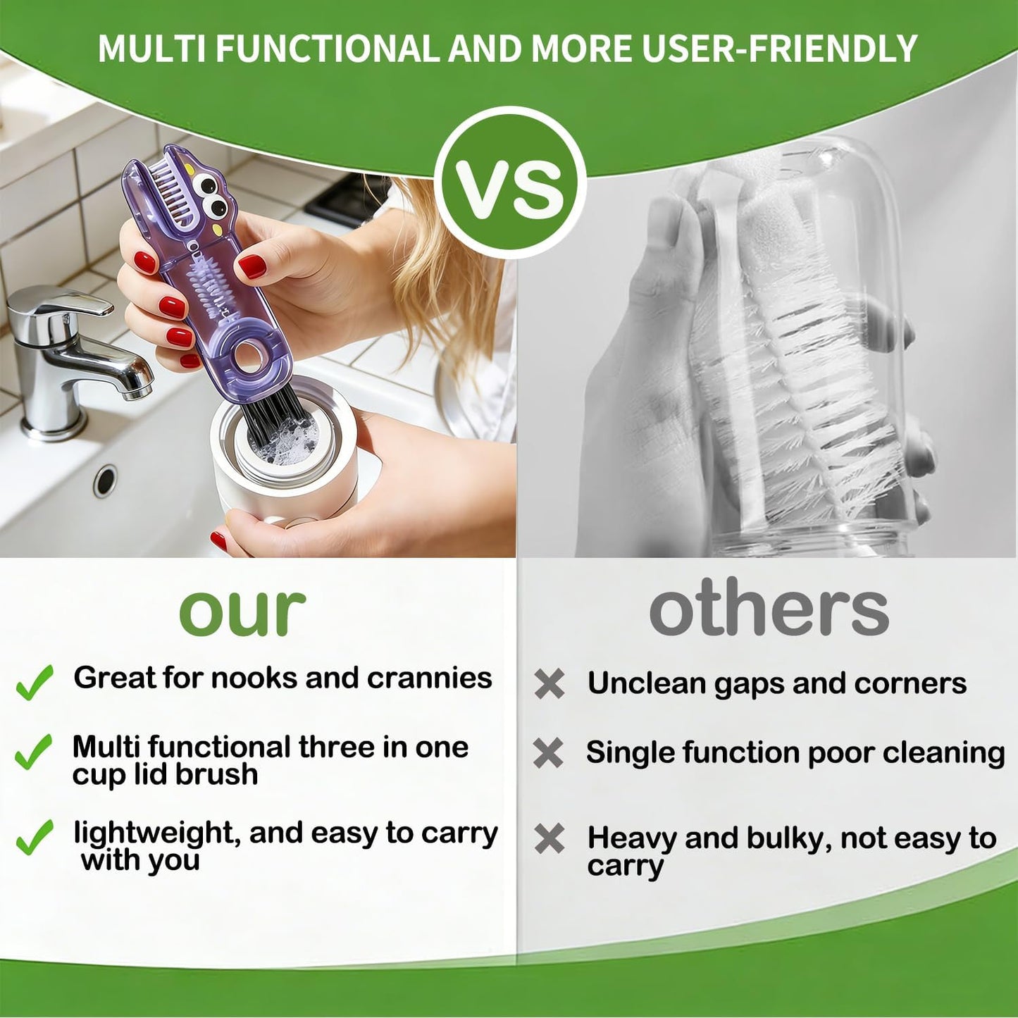 3 in 1 Cup Lid Gap Cleaning Brush Set, Multifunctional Bottle Cleaning Brush