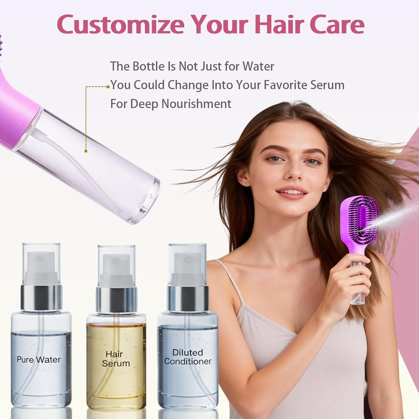 2-in-1 Hair Brush with Water Spray Mister For Smooth