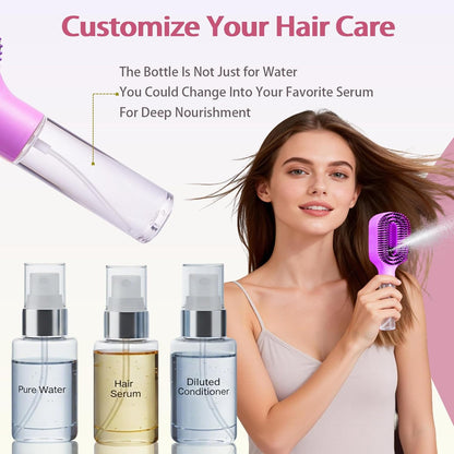 2-in-1 Hair Brush with Water Spray Mister For Smooth