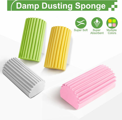 4-Pack Reusable Damp Clean Duster Sponge with Ridges