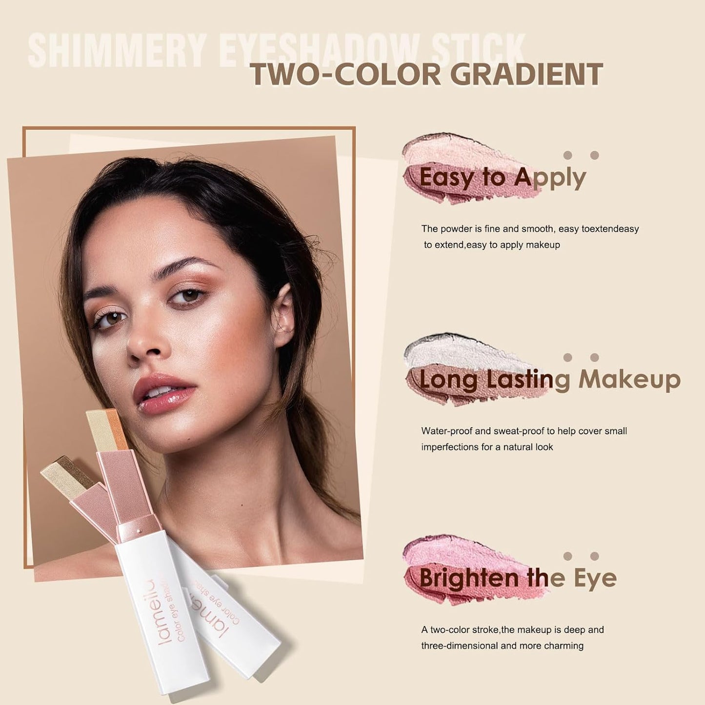 6 Pcs Shimmery Eyeshadow Stick Two Color Eye Glitter Shadow Pencils with Waterproof and Retractable Eye Shadow