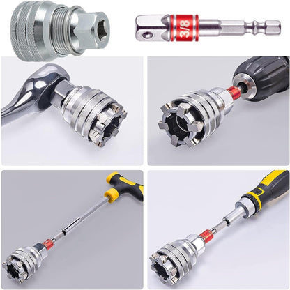 Universal Adjustable Socket Wrench with Adapter, 10-19mm, 3/8''-3/4'' Ratchet Wrench