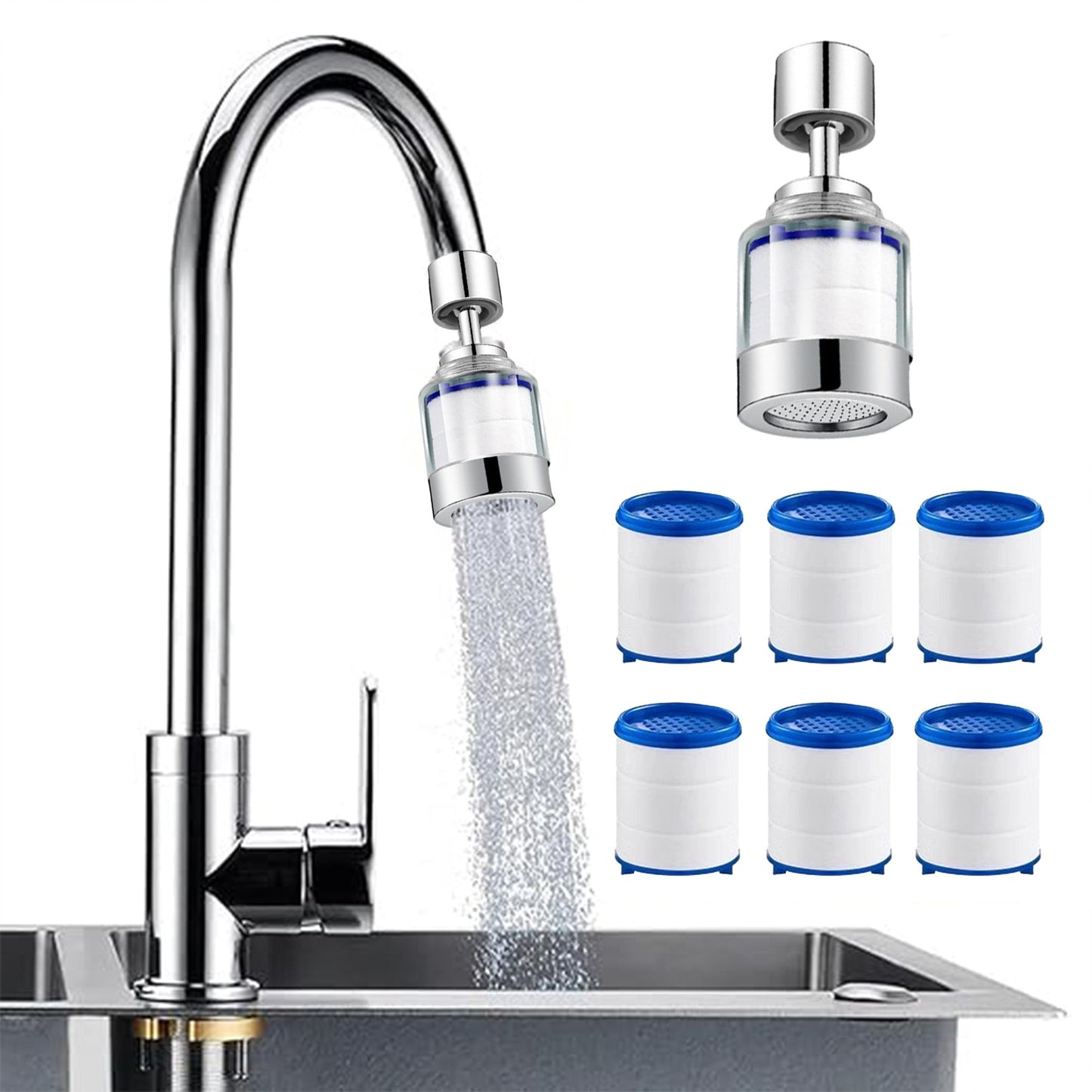 Universal 360 ° Rotating Filter Faucet,  Removes Chlorine Fluoride Heavy Metals Hard Water