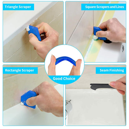 Silicone Caulking Tool Kit - 3 in 1 Caulk Remover & Grout Removal Tool, with 4pcs Glass Glue Angle Scrape