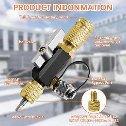 Valve Core Remover Installer Tool, 1/4"& 5/16" Dual Valve Mega Flow Vacuum-Rated Valve Core Removal Tool, 20 Microns Vacuum