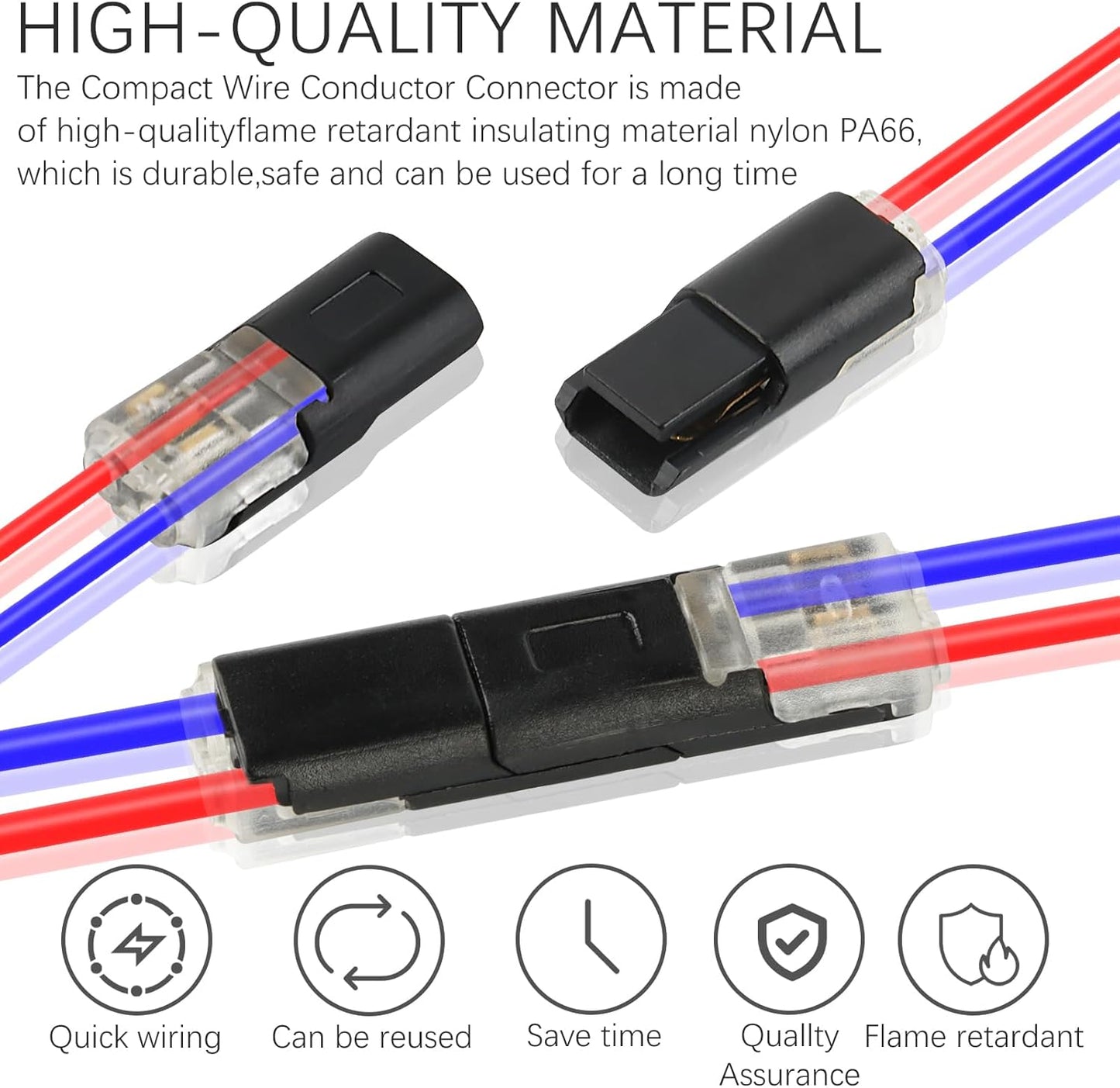 Low Voltage Wire Connectors 50 Pack, 2 Pin Quick Splice Lever Nut