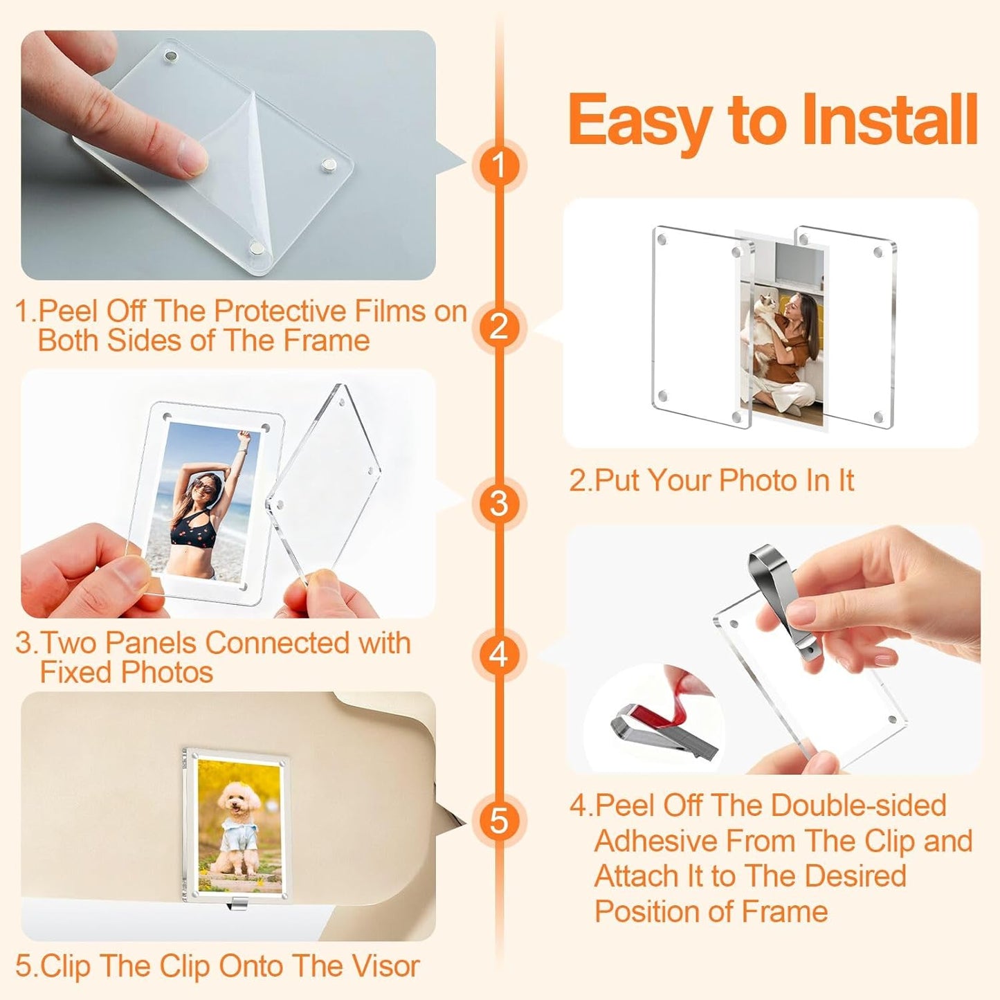 2Pcs Acrylic Magnetic Car Visor Photo Clip Car Picture Holder