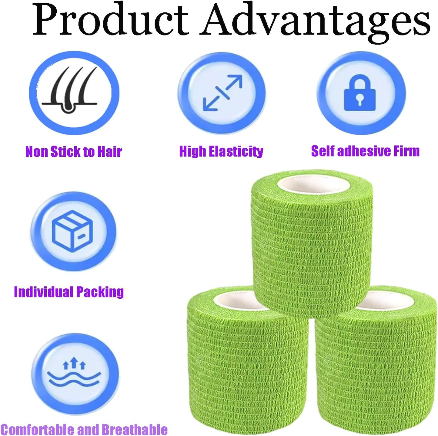 3 Pack 2 Inches Self Adhesive Bandage Wrap Vet Wrap