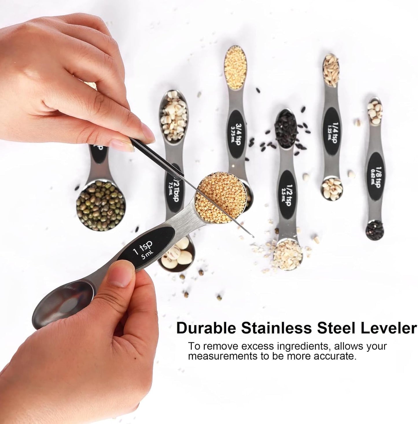 7Pcs Space-Saver Measuring Spoon Set: Magnetic & Stackable with Leveler