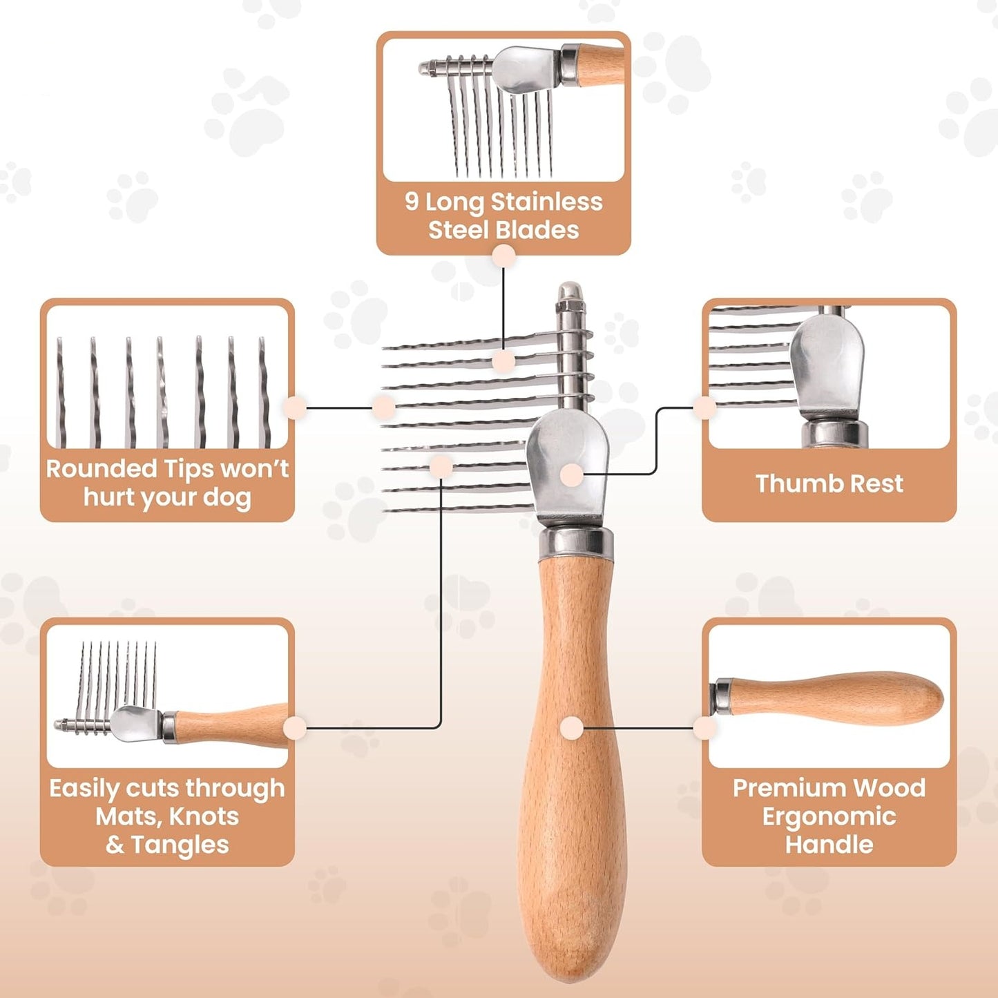 Dog Dematting Brush & Rake, Detangler Brush for Dogs