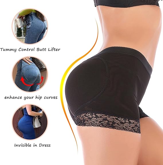 Women's Butt Lifting Shaping Shorts - Invisible Hip Pad Insert Tummy Control Boyshort