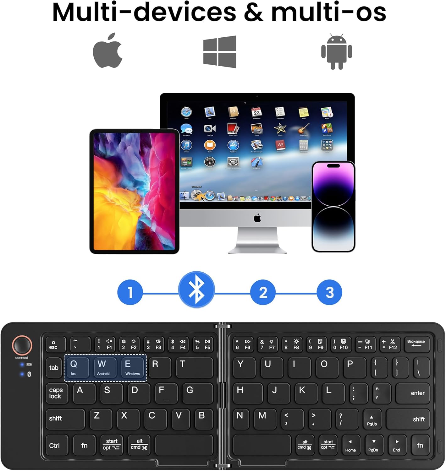Portable Wireless Mini Foldable Bluetooth Keyboard , Ultra-Slim Aluminum Travel Folding Keyboards