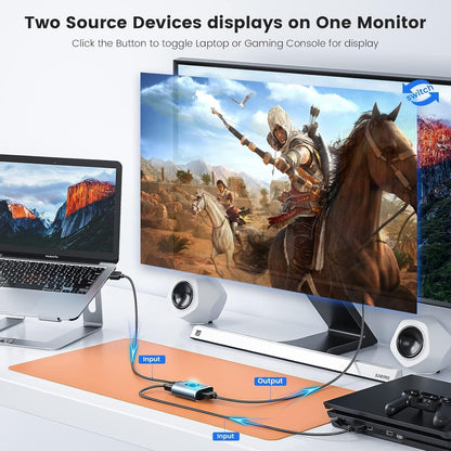 HDMI Switch 4k@60hz Splitter, Aluminum Bidirectional HDMI Switcher 2 in 1 Out