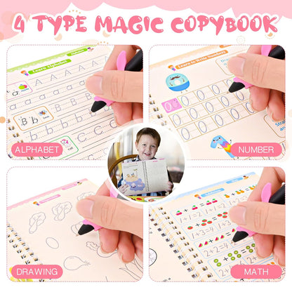 4-Pack Reusable Magic Grooved Practice Copybooks for Kids