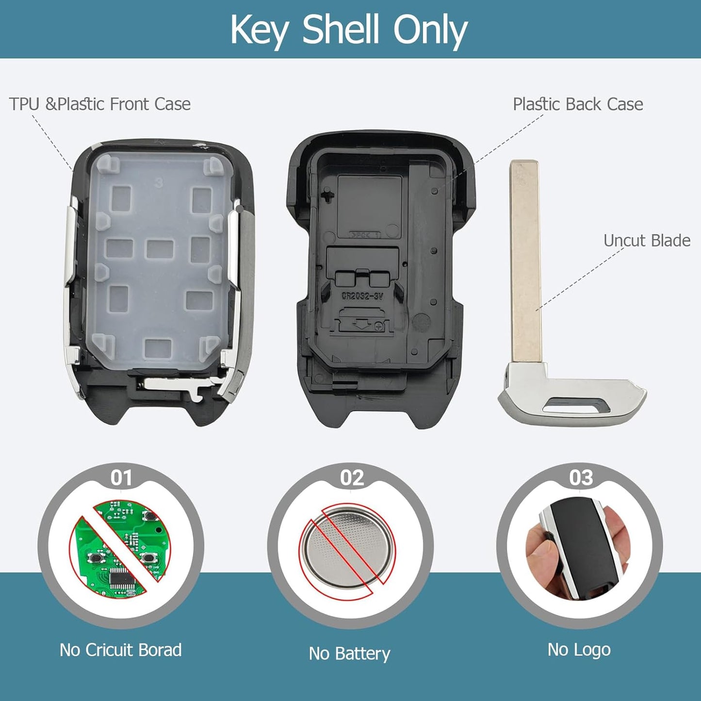 Replacement Remote Key Shell for Chevrolet Vehicles Not Include Circuit Boards & Chips