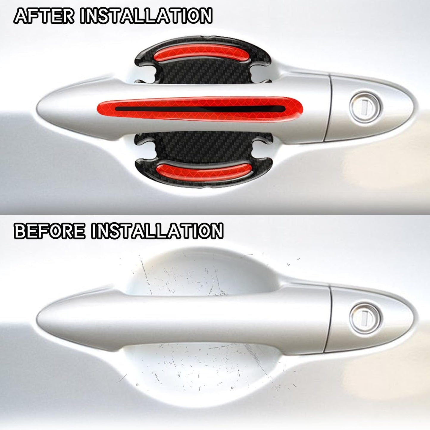 8Pcs Car Door Handle Protector Compatible, Reflective Safety Strips, Night Warning Anti-Scratch Exterior Decals