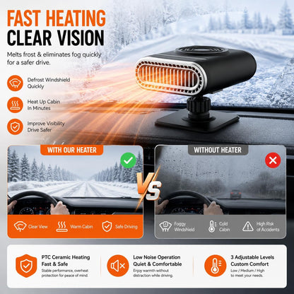 12V Portable Car Heater Power, Adjustable Defogging Windshield Demister