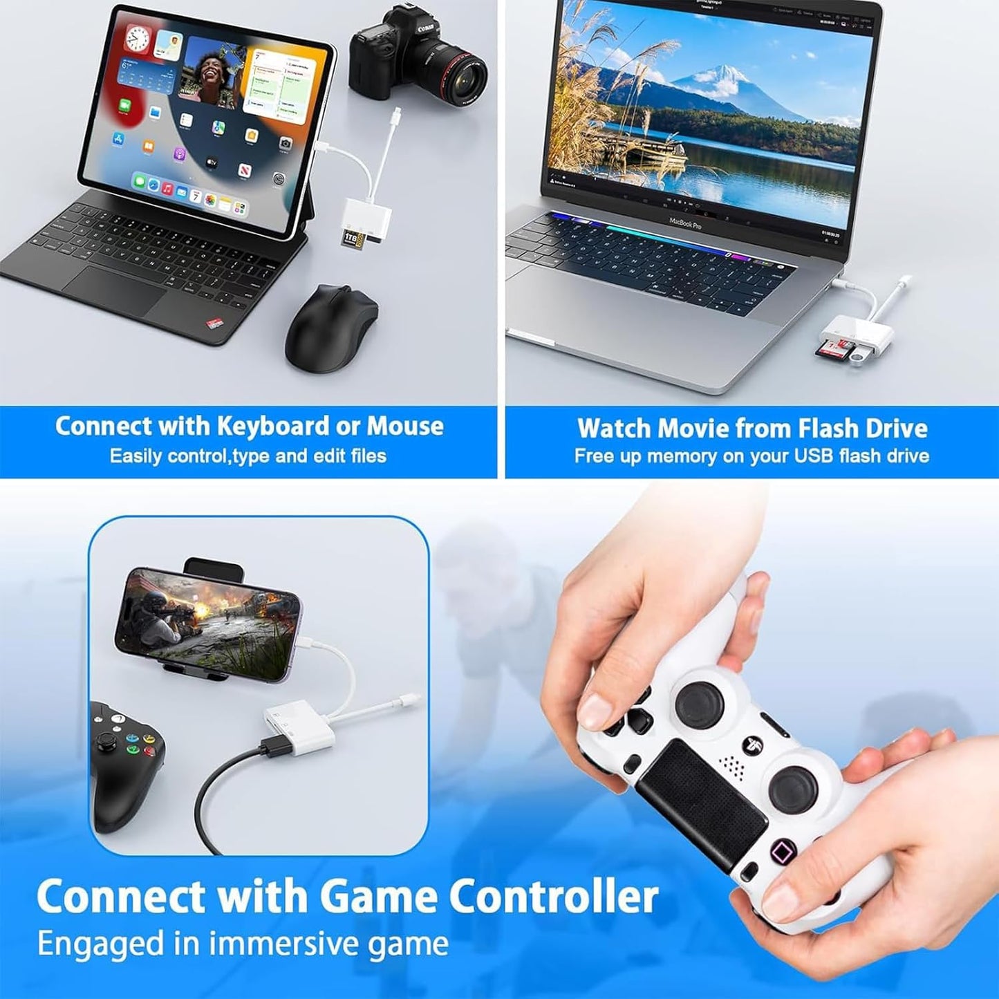 USB SD Card Reader SD Card Reader, USB-C & Lightning Dual Port Connectors