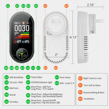 Carbon Monoxide Detectors Leak Detector Plug in  Alarm with Fahrenheit(°F) & Humidity
