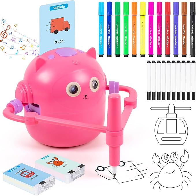 Drawing Robot for Kids - Doodle Bot Toy with 100 Word Cards & 16 Color Pens