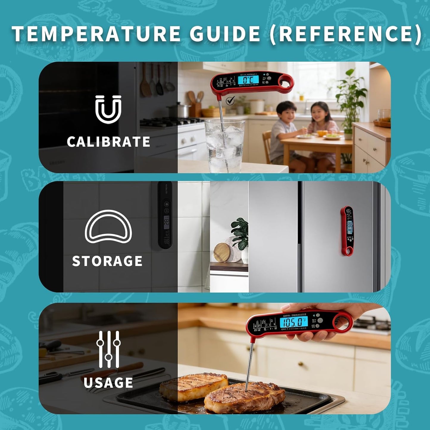 Digital Instant Read Food Thermometer for Cooking & Grilling