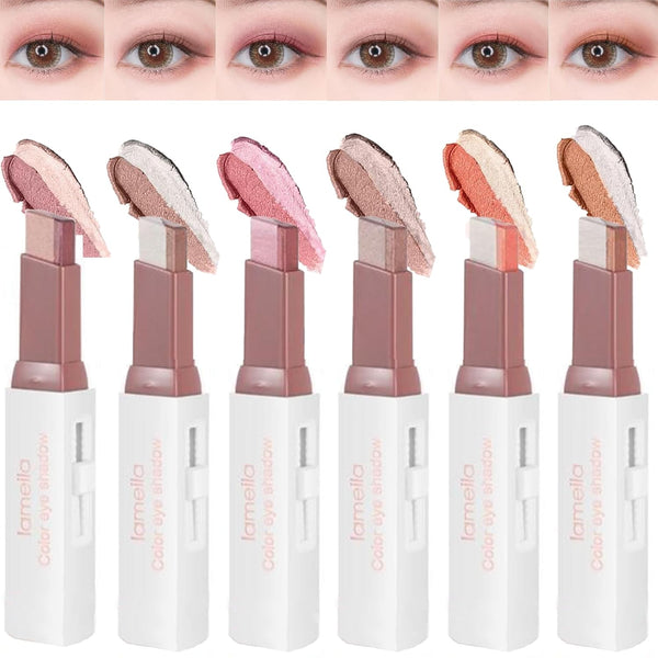 6 Pcs Shimmery Eyeshadow Stick Two Color Eye Glitter Shadow Pencils with Waterproof and Retractable Eye Shadow