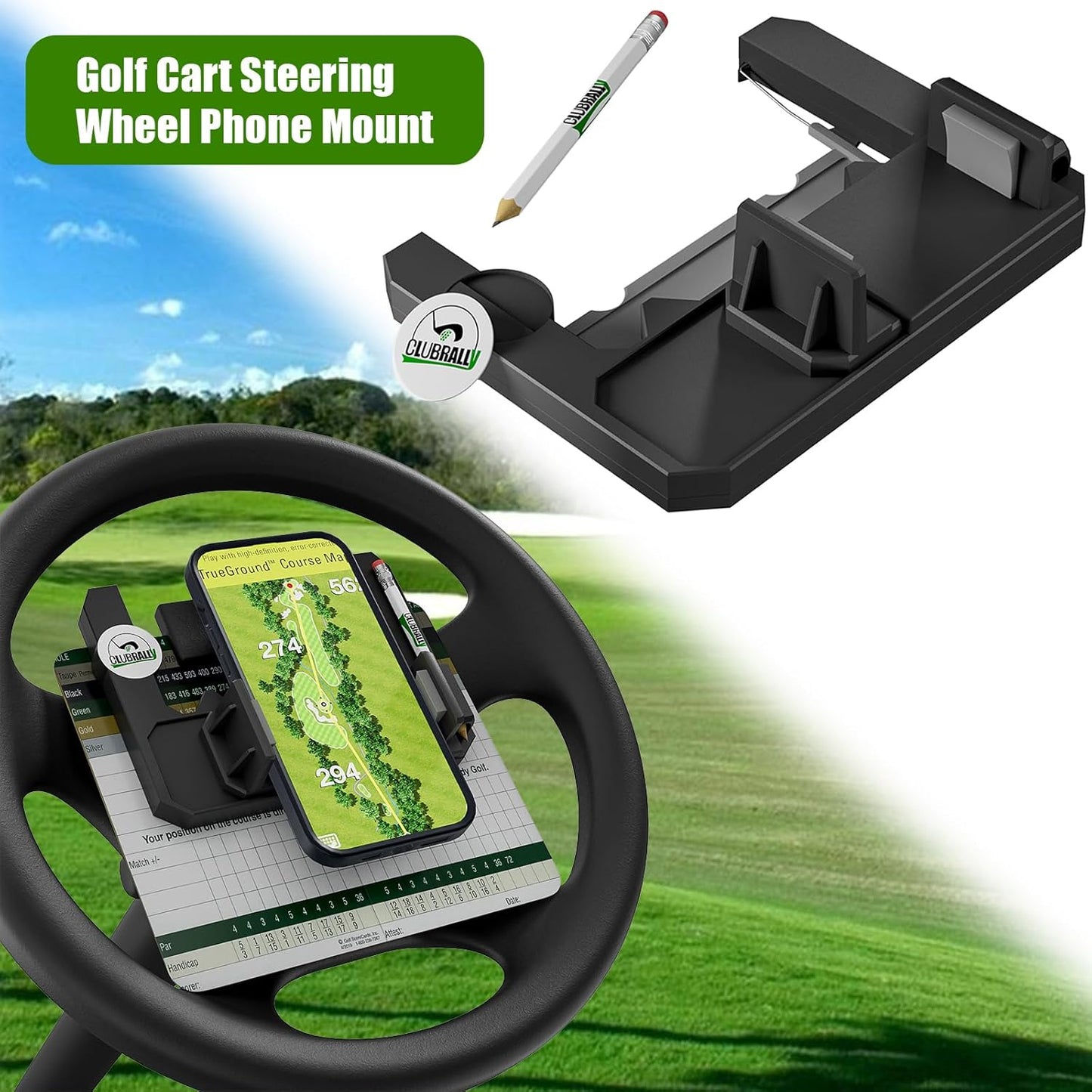 Golf Cart Steering Wheel Phone Mount Flip-Up Cell Phone Holder
