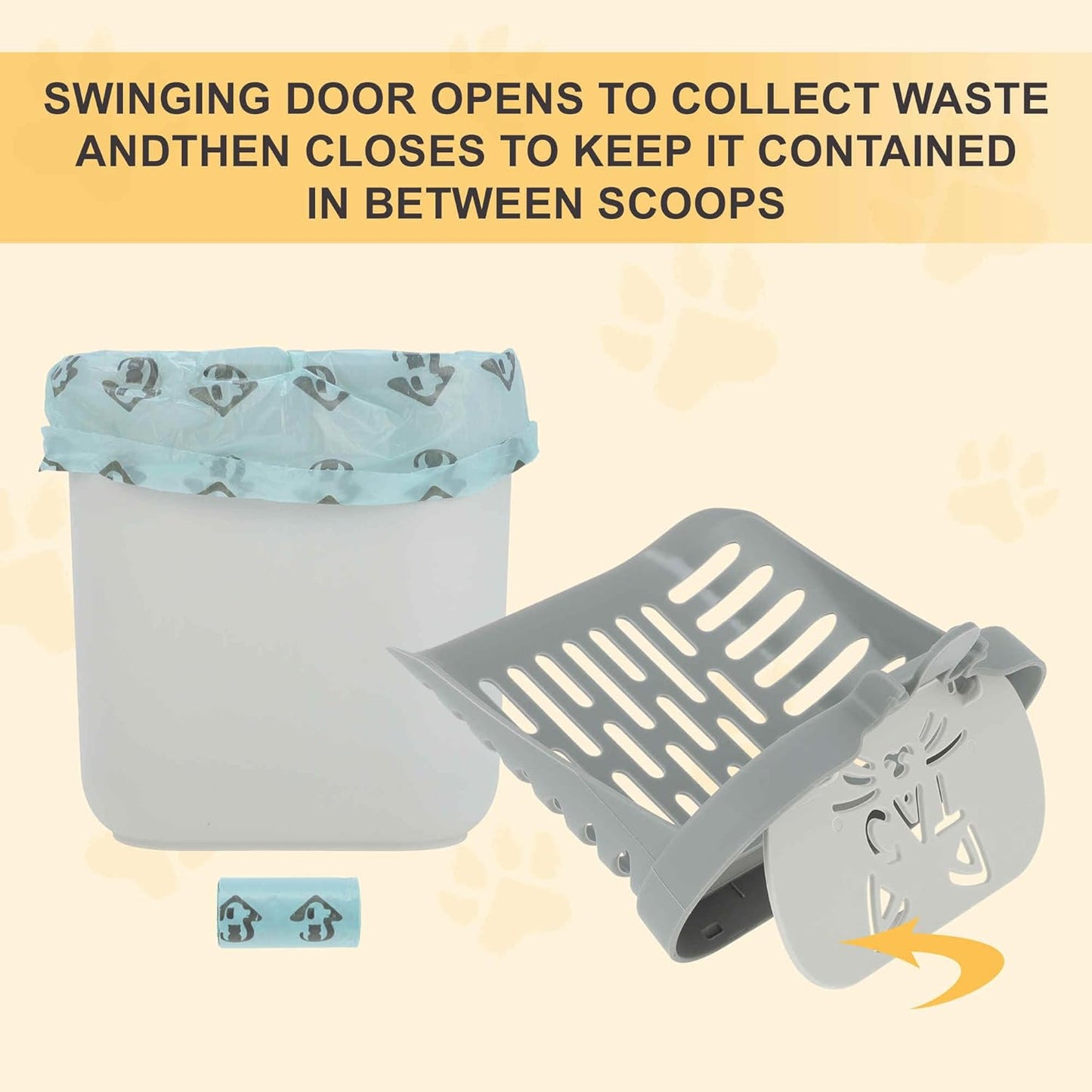 Pooper Scooper for Cat, Cat Litter Scoop with Bags, Integrated Detachable Deep Shovel Holder