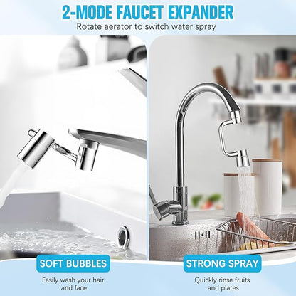 Universal Sink Faucet 360° Rotatable Faucet Aerator Extension,  2 Modes Adjustable U Shaped Faucet Extender