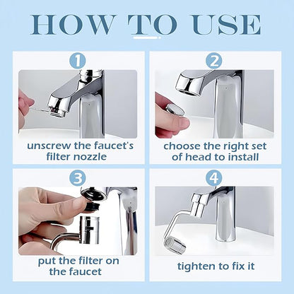 Universal Sink Faucet 360° Rotatable Faucet Aerator Extension,  2 Modes Adjustable U Shaped Faucet Extender